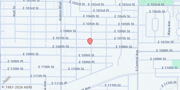 Map showing River of Life Ministry at 757 E. 108th Street, Los Angeles, CA