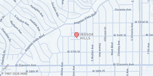 Map showing Robbins Memorial Church of God in Christ at 3868 W. 54th Street, Los Angeles, CA