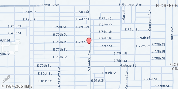Map showing Salvation Army - South LA (The Siemon Center) at 7651 South Central Avenue, Los Angeles, CA