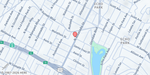 Map showing St. Barnabas Senior Center - Echo Park at 1021 N Alvarado St, Los Angeles, CA