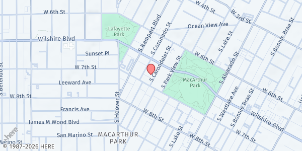Map showing St. Barnabas Senior Center - Mid City at 675 S. Carondolet St., Los Angeles, CA