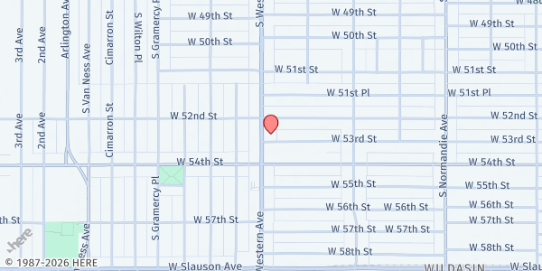 Map showing St. Brigid Catholic Church at 5214 S. Western Avenue, Los Angeles, CA