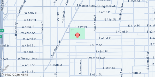 Map showing Theresa Lindsay Center at 429 E. 42nd Place, Los Angeles, CA