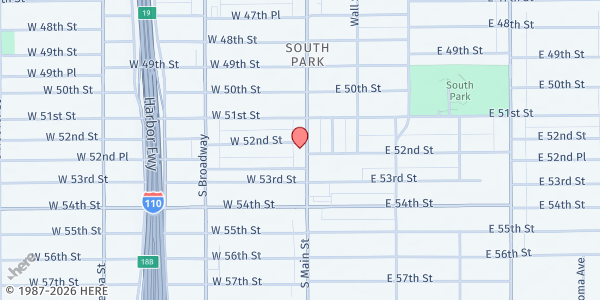 Map showing Wesley United Methodist Church at 112 West 52nd St., Los Angeles, CA