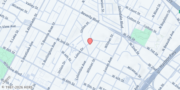 Map showing Young Hwa United Methodist Church at 214 S. Loma Drive, Los Angeles, CA