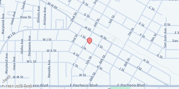 Map showing BETHEL COMMUNITY CHURCH at 415 "I" Street, Los Banos, CA