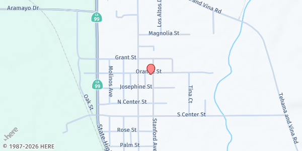 Map showing Spirit of Life Pentecostal Church of God at 25235 Orange St, Los Molionos, CA
