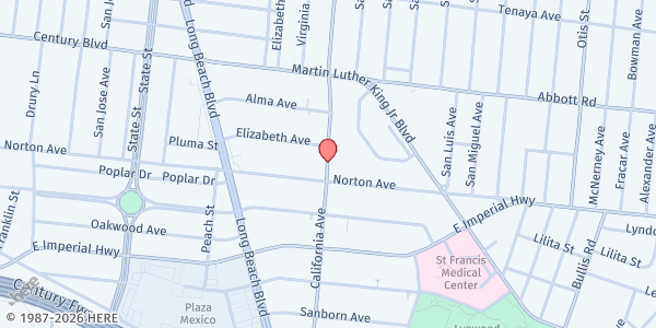 Map showing Missionaries of Charity at 10950 California Ave., Lynwood, CA