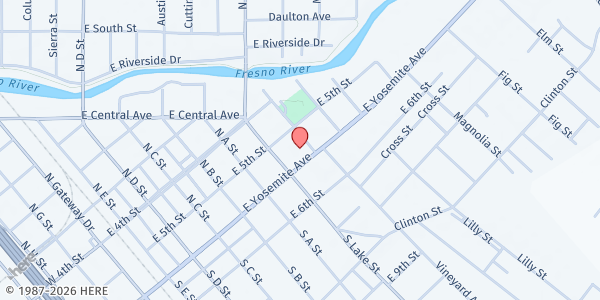 Map showing Adult Day Health Care Center of Madera at 629 E Yosemite Ave, Madera, CA