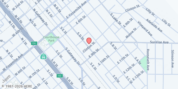 Map showing Clearview Outreach Church at 331 South D Street, Madera, CA