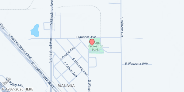 Map showing Malaga Community Center at 3592 S. Winery Ave., Malaga, CA