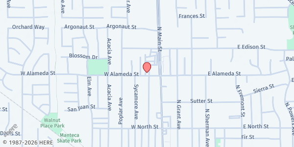 Map showing Bread of Life - Manteca at 201 W. Alameda Street, Manteca, CA