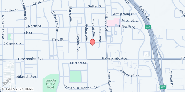 Map showing Fellowship Baptist Church of Manteca at 1130 Pine Street, Manteca, CA