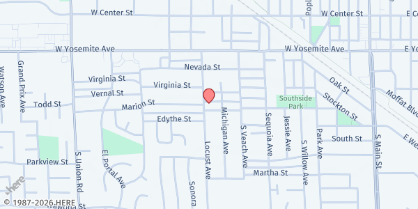 Map showing Transformed Through Hope Ministries at 314 Locust Ave, Manteca, CA