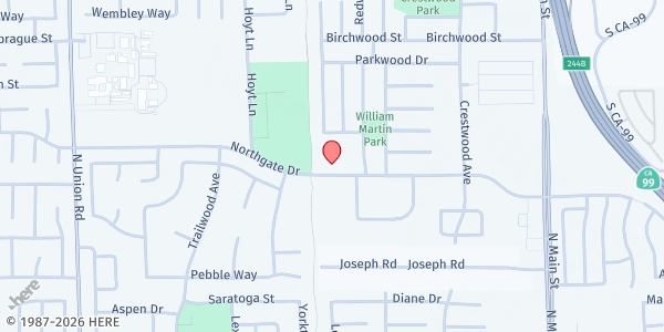 Map showing United Lutheran Church at 649 Northgate Ave., Manteca, CA