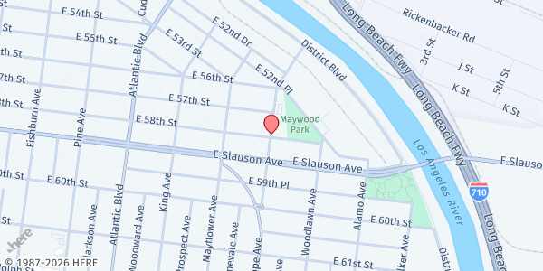 Map showing City of Maywood Mobile Food Pantry - 58th Street at 4801 E. 58th Street, Maywood, CA