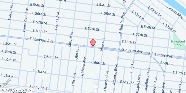 Map showing Maywood City Hall at 4319 E. Slauson Ave., Maywood, CA