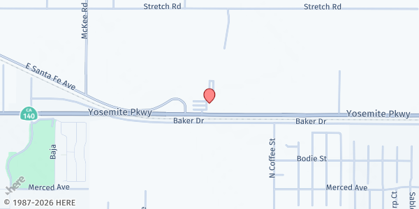 Map showing Apostolic Tabernacle at 2745 E. Highway 140, Merced, CA