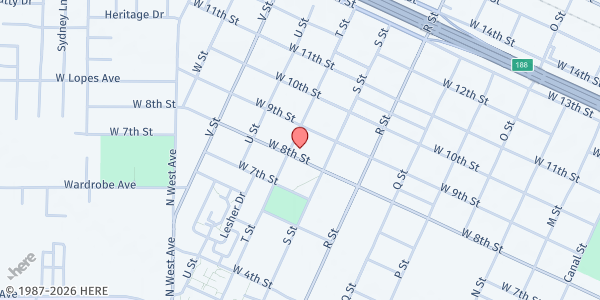 Map showing MERCED BETHEL at 810 T Street, Merced, CA