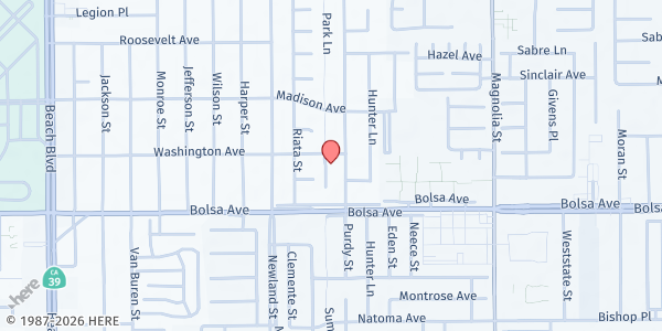 Map showing Abrazar Midway Community Center at 14900 Park Lane, Midway City, CA