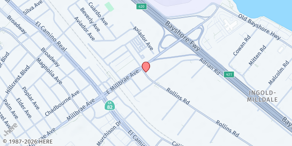 Map showing Abode Services SMC - The Rollins Gateway at 181 North Rollins Road, Millbrae, CA