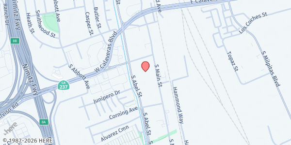 Map showing Christian Worship Center at 241 S. Main Street, Milpitas, CA