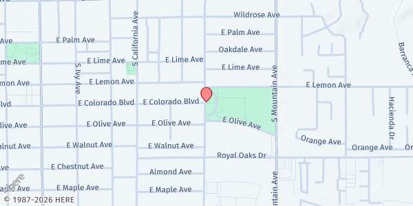 Map showing Boys & Girls Club of Foothills (Monrovia) at 600 S. Shamrock Ave, Monrovia, CA