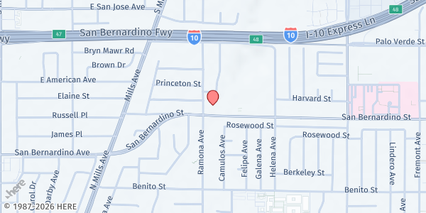 Map showing Montclair Christian Church at 4518 San Bernardino Street, Montclair, CA
