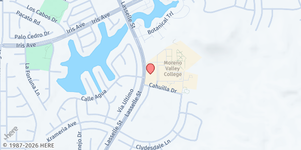 Map showing RCCD Foundation- Moreno Valley College at 16130 Lasselle Street, Moreno Valley, CA