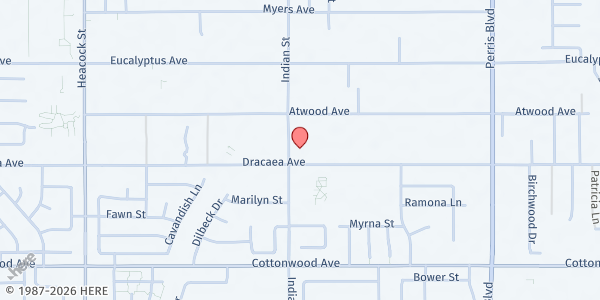 Map showing The Salvation Army - Moreno Valley Location at 13300 Indian Street, Moreno Valley, CA