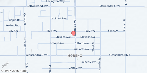 Map showing Unity of the Faith Christian Outreach Ministries at 13793 Redlands Blvd, Moreno Valley, CA