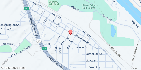 Map showing Fire House Ministries Mobile Pantry at 725 W Broadway, Needles, CA