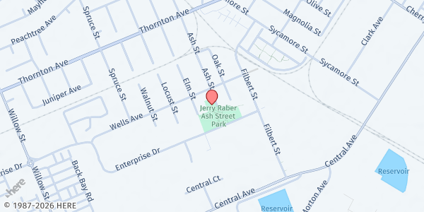 Map showing Viola Blythe Community Service Center at 37365 Ash Street, Newark, CA