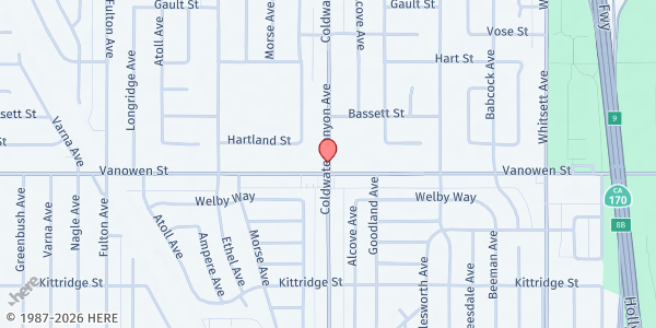 Map showing The Village Family Services - North Hollywood at 6801 Coldwater Canyon Avenue, North Hollywood, CA