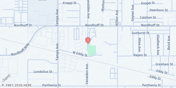 Map showing Robert M Wilkinson Multipurpose Adult Center at 8956 Vanalden Avenue, Northridge, CA
