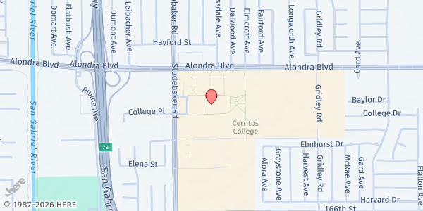 Map showing Falcon's Nest at Falcon Stadium at 11110 Alondra Boulevard, Norwalk, CA