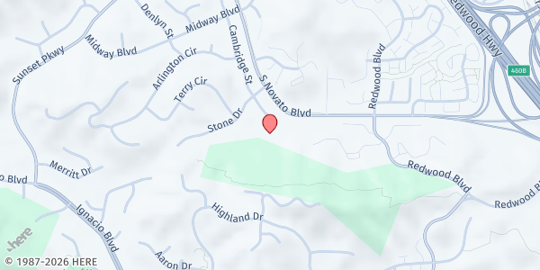 Map showing Loaves and Fishes Food Pantry at 1000 Cambridge St, Novato, CA