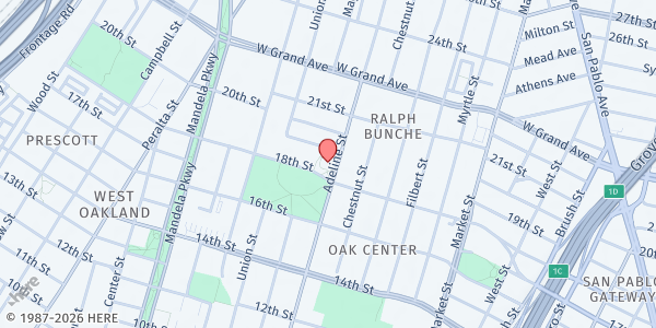 Map showing City Team Ministries - West Oakland Library at 1801 Adeline St, Oakland, CA