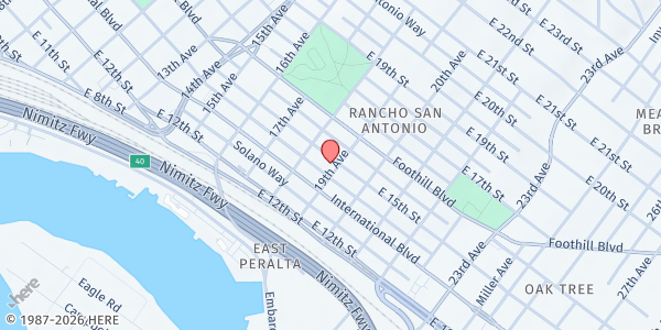 Map showing New Abundant Life at 1845 E 15th Street, Oakland, CA