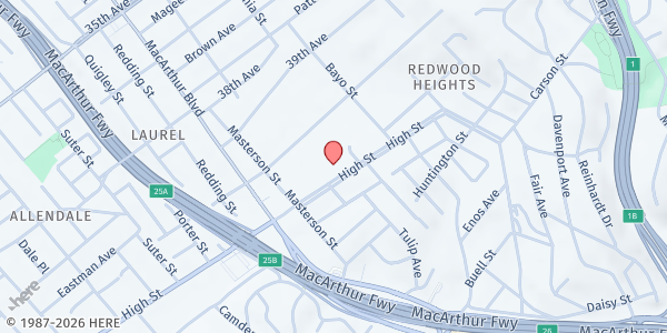 Map showing Saint Lawrence O'Toole - Food Distribution Center at 3725 High St, Oakland, CA