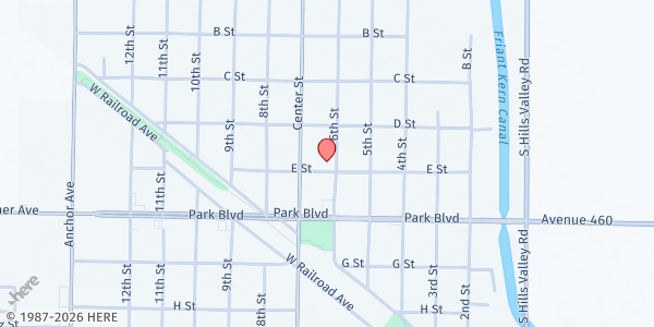 Map showing First Presbyterian Church at 499 6th St, Orange Cove, CA