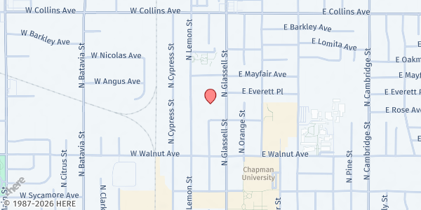 Map showing Friendly Center Orange - Main Location at 147 W Rose Avenue, Orange, CA