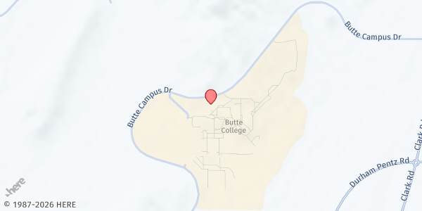 Map showing Roadrunner Hub - Butte College at 3536 Butte Campus Dr, Oroville, CA