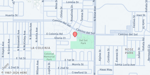 Map showing Colonia Village Tenant Association at 1500 Camino Del Sol, Oxnard, CA