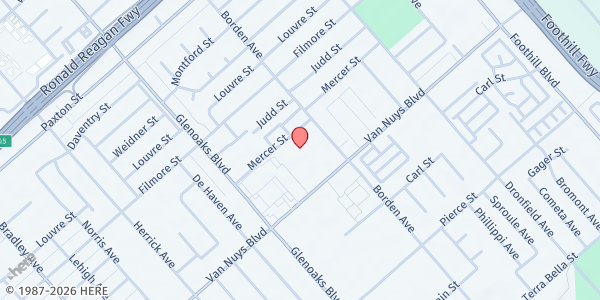 Map showing Valley Food Pantry - Pacoima at 12701 Van Nuys Blvd. Suite A, Pacoima, CA