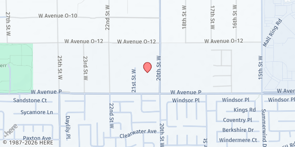 Map showing Palmdale Foursquare Church (The Highlands Christian Fellowship) at 39625 20th Street West, Palmdale, CA