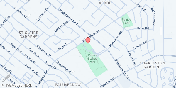 Map showing South Palo Alto Food Closet at 670 E. Meadow Drive, Room 9, Palo Alto, CA