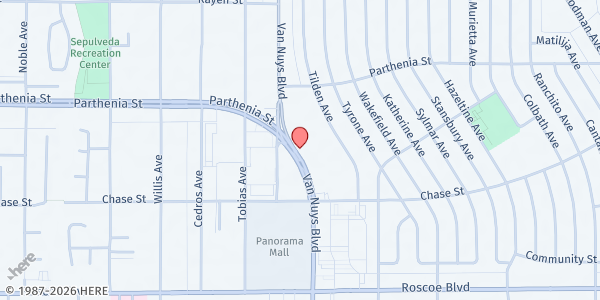 Map showing East Valley ADHC at 8612 Van Nuys Blvd, Panorama City, CA