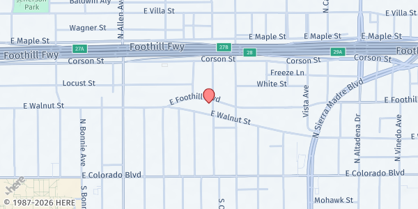 Map showing Foothill Unity Center at 191 N. Oak Avenue, Pasadena, CA