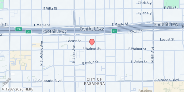 Map showing Trinity Evangelical Lutheran Church - Locust Street Fellowship Hall at 997 East Walnut Street, Pasadena, CA